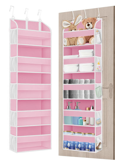 Picture of TAHAVICE 1 Pack Over The Door Storage Organizer with 5 Pockets 10 Mesh Pockets, 44 lbs Weight Capacity Door Hanging Organizers and Storage for Bedroom,Bathroom,Nursery,Kidroom,Babyroom