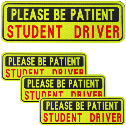 Picture of 4 PCS Student Driver Magnet for Car, Please Be Patient Student Driver, Funny Magnetic New Driver Safety Warning Bumper Sticker Signs, Reusable Movable Rookie Driver Reflective Magnets Stickers