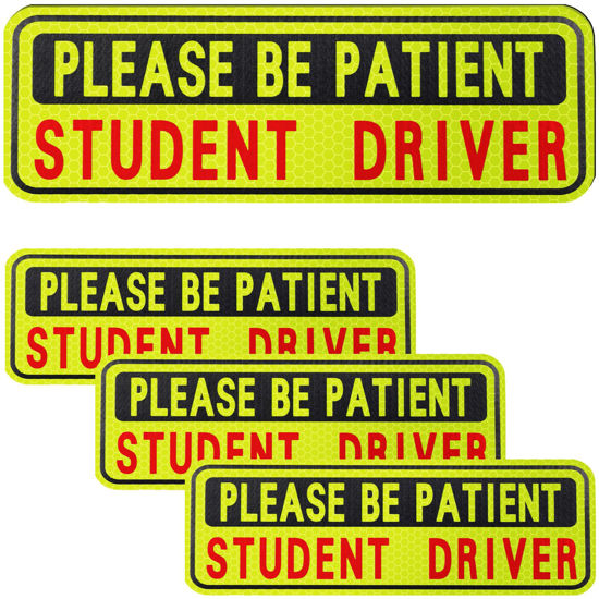 Picture of 4 PCS Student Driver Magnet for Car, Please Be Patient Student Driver, Funny Magnetic New Driver Safety Warning Bumper Sticker Signs, Reusable Movable Rookie Driver Reflective Magnets Stickers