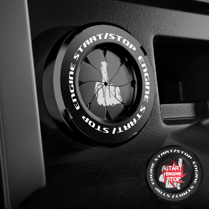 Picture of Tybasthe Rotary Push Start Button Cover, Middle Finger Car Accessories Engine Start Stop Button Cover, Car Stickers Interior Decor, Motorcycle Ignition Key Switch Cover, Black