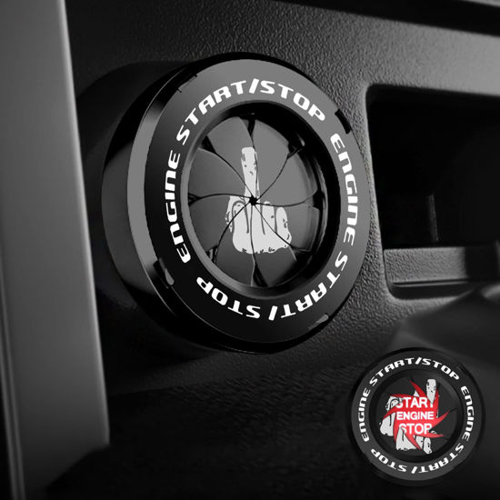 Picture of Tybasthe Rotary Push Start Button Cover, Middle Finger Car Accessories Engine Start Stop Button Cover, Car Stickers Interior Decor, Motorcycle Ignition Key Switch Cover, Black