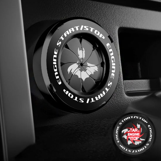 Picture of Tybasthe Rotary Push Start Button Cover, Bat Man Car Accessories Engine Start Stop Button Cover, Car Stickers Interior Decor, Motorcycle Ignition Key Switch Cover, Black