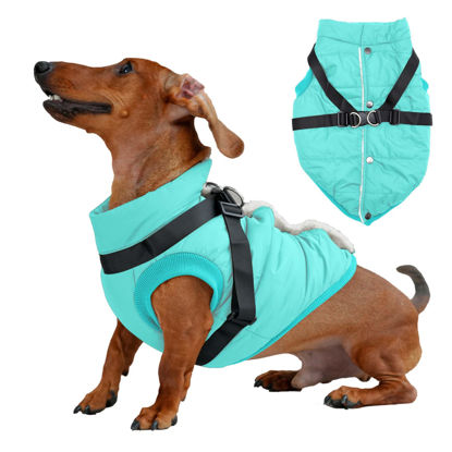Picture of JoyDaog Dog Jacket with Harness,Fleece Lined Warm Puppy Coat for Winter,Soft Windproof Medium Dog Vest,Bluegreen XL