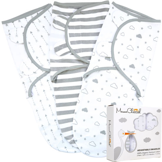 Picture of Mama Cheetah Preemie Swaddle Sack, Organic Swaddle Sleep Sacks for Preemies, Preemie Swaddle Blanket Wrap, Easy Swaddles for Premature Baby Boy Girl 4-7 lbs, Newborn Essentials, 3-Pack, Grey