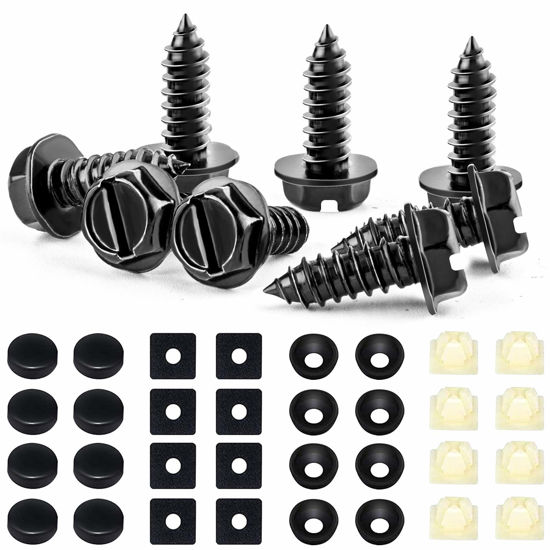 Picture of 8 Sets Premium Stainless Steel License Plate Screws Kit, Rust-Proof & Anti-Rattle License Plate Bolts(Black)