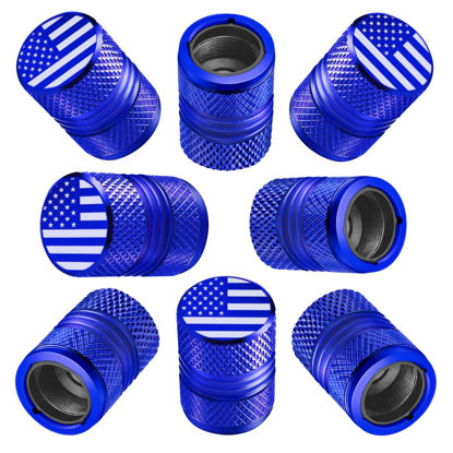 Picture of Tire Valve Stem Caps for Car American Flag Tires Air Caps Cover 8 Pack Corrosion Resistant Premium Alloy Universal for SUV Truck Motorcycle Bike Blue