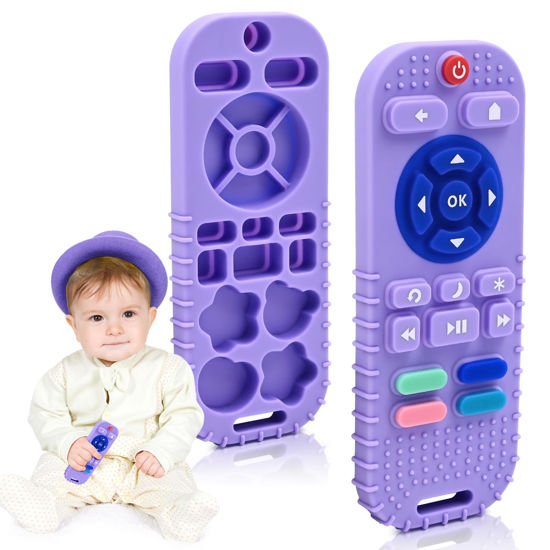 Picture of AiTuiTui Baby Teether for Teething Relief Baby Toys 3 6 9 12 Months, Silicone Baby Teether Toy for Babies Remote Control Newborn Infant Boy Girl Autism for Baby Gifts, Purple