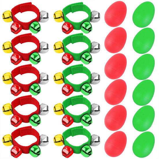 Picture of Augshy 24 Packs Christmas Percussion Musical Instruments, Christmas Shaker Musical Instruments for Kids, 12 Packs Wrist Band Jingle Bells 12 Packs Egg Shakers Kids Party Favor Toys