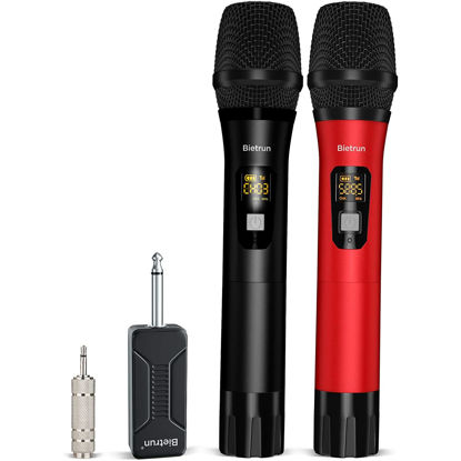 Picture of Bietrun Wireless Microphone Dynamic Mic System with Rechargeable Receiver, 1/4" Output, for Karaoke, Church, Speech, Wedding, Party Singing(160 ft Range)-Auto Connect