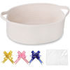Picture of COMSE Small Woven Basket with Gift Bags and Ribbons, Gift Basket Empty, Basket for Gifts, Cotton Rope Basket for Storage, Baby Toy Basket with Handles, 12" x 8" x 5", White