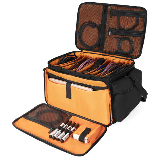 Picture of AKOZLIN Cable File Bag DJ Gig Bag Cord Organizer Case with Detachable Dividers for Laptop,DJ Gear, Sound Instrument Accessories 20in Orange