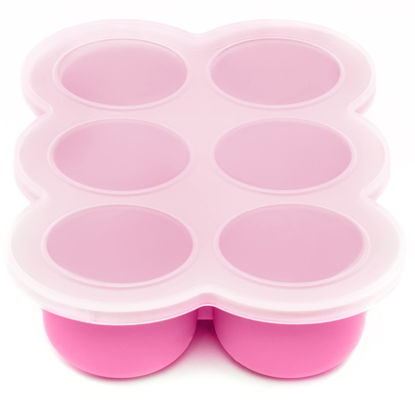 Picture of WeeSprout Silicone Freezer Tray with Clip on Lid Perfect Food Storage Container for Homemade Baby Food, Vegetable, Fruit Purees, and Breast Milk (Bright Pink, Six 3 Ounce Sections)