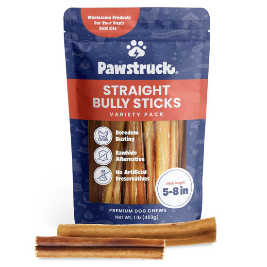Picture of Pawstruck Premium 5-8" Bully Sticks for Dogs, 1 lb Bag - 100% Digestible Natural Beef Low Odor Long Lasting Chew for Medium Large Dogs - Single Ingredient Rawhide Free Treat Enrichment