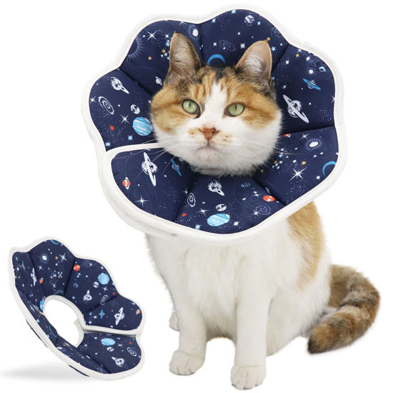 Picture of QIYADIN Soft Cat Cone, Adjustable Cat Recovery Collar After Surgery to Prevent Licking Wound, Protective Cat Neck Cone, Comfortable Pet Elizabethan Collar for Cats Kittens and Puppies (Medium)
