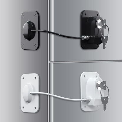 Picture of RORMGO Refrigerator Lock 2 Packs, Fridge Lock with Silicone Wire Protection Fridge Locks for Kids Easy to Use and Install Fridge Locks with Key Surface-Friendly Freezer Lock, Black & White