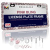 Picture of Pink Bling License Plate Frame Women Rhinestone Diamond Sparkly Glitter Crystal Bedazzled Chrome Metal Slim Silver Glass Cute Stainless Steel Cover Holder Porta Placas para Auto Accessory (1 Piece)
