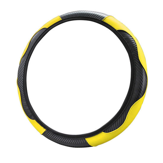 Picture of LoyaForba Car Steering Wheel Cover, Microfiber PU Leather Elastic Carbon Fiber Auto Steering Wheel Protector, Universal 15 Inch Breathable Anti-Slip, Car Interior Accessories for Most Cars (Yellow)