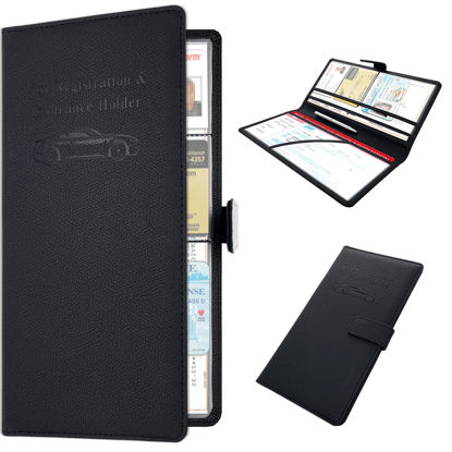 Picture of RSAquar Car Registration and Insurance Holder, Leather Car Glove Box Organizer, Cool Car Accessories for ID, Driver's License Cards & Essential Document, Men&Women, Black#2