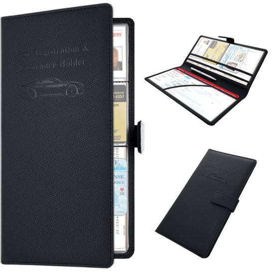 Picture of RSAquar Car Registration and Insurance Holder, Leather Car Glove Box Organizer, Cool Car Accessories for ID, Driver's License Cards & Essential Document, Men&Women, Black#2
