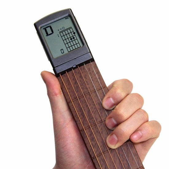 Picture of Pocket Guitar Chord Practice Tool, Portable Guitar Neck for Trainer Beginner w/a Rotatable Chords Chart Screen (Battery Included)