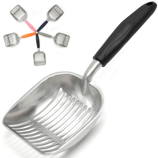 Picture of Frxat Cat Litter Scoop, Aluminum cat Litter Scooper, Solid and Durable Oversized Metal Litter Scoops, Solid Metal, Deep Scoop, Fecal screening, Solid Handlel Black
