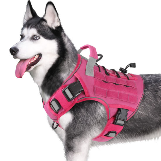 Picture of WINGOIN Tactical Dog Harness for Extra Large Dogs, Heavy Duty No Pull Dog Harness with Handle, Adjustable Reflective Military K9 German Shepherd Big Dog Vest for Training, Walking, Pink (XXL)