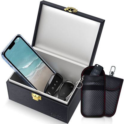 Picture of Samfolk Faraday Box with Faraday Bags for Car Keys, Car Key Signal Blocking Box, Keyless Entry Car Key Safe Protector Car Alarm Anti-Theft Shielding Cage