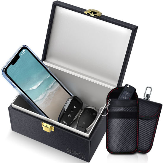 Picture of Samfolk Faraday Box with Faraday Bags for Car Keys, Car Key Signal Blocking Box, Keyless Entry Car Key Safe Protector Car Alarm Anti-Theft Shielding Cage