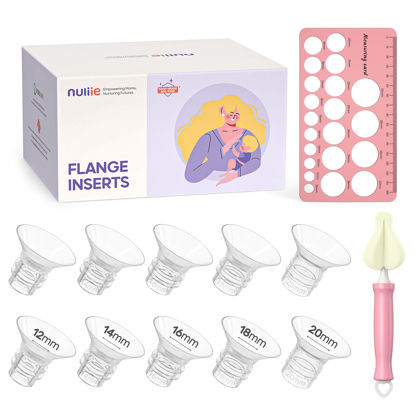 Picture of Nuliie 10PCS Flange Inserts 12/14/16/18/20mm for 24mm Flange/Shield of Most Pumps, BPA Free Flange Sizing Kit, Compatible with Momcozy/Elvie/Spectra/Bellababy/TSRETE/Nuliie Breast Pumps