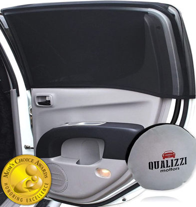 Picture of S/R Car Window Sun Shades Stretchy Mesh Like a Sock. No Sun on Back Seat Window. Screen for Baby -(Gold Mom's Choice Award® Winner 2023)- Heat Protection by Qualizzi™2-Pack