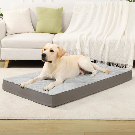 Picture of KSIIA Orthopedic Dog Bed Dog Crate Bed Waterproof Dog beds for Extra Large Dogs Deluxe Plush Washable Dog Bed with Egg Crate Foam & Removable Cover, 47 x 29 Inch, Gray