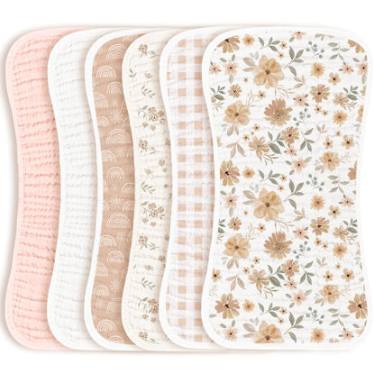 Picture of Konssy Muslin Baby Burp Cloths Sets for Unisex- 6 Pack Large 100% Cotton Burping Clothes for Newborn, Baby Girls and Boys