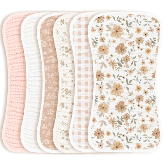 Picture of Konssy Muslin Baby Burp Cloths Sets for Unisex- 6 Pack Large 100% Cotton Burping Clothes for Newborn, Baby Girls and Boys