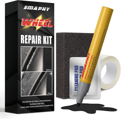 Picture of SMAPHY Wheel Scratch Repair Kit, Black Rim Touch Up Paint, Wheel Repair Kit Curb Rash Wheel Paint Rim Paint Pen for Wheel Repair, Universal Color Black Wheel Paint(Matte Black)