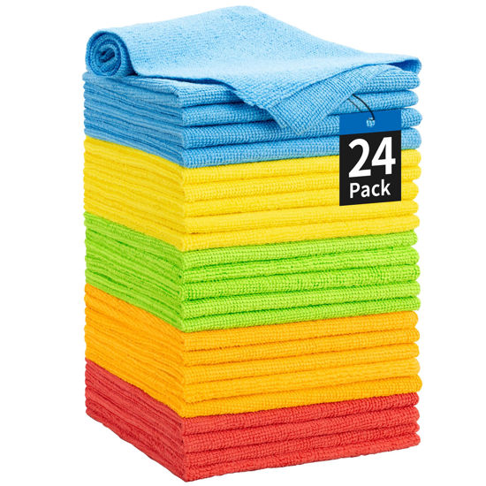 Picture of HOMERHYME Microfiber Towels for Cars, 24 Pack Microfiber Cleaning Cloths, 11.5"*11.5" Cleaning Rags Towels Bulk Absorbent Lint-Free, All-Purpose for Detailing, Office, Household Cleaning
