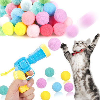 Picture of 31Pcs Cat Ball Toy Launcher Gun, Cat Balls Fetch Toy, 30Pcs Plush Fuzzy Balls Launcher Cat Toy for Cats with 1 Gun, Funny Interactive Cat Toys for Bored Indoor Adult Cats, Cute Kitten Kitty Toys