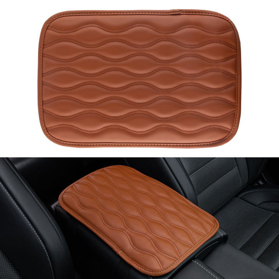 Picture of Amiss Auto Center Console Pad, Universal Waterproof Car Armrest Seat Box Cover, Car Interior Accessories, Leather Auto Armrest Cover Protector for Most Vehicle, SUV, Truck, Car (Brown)