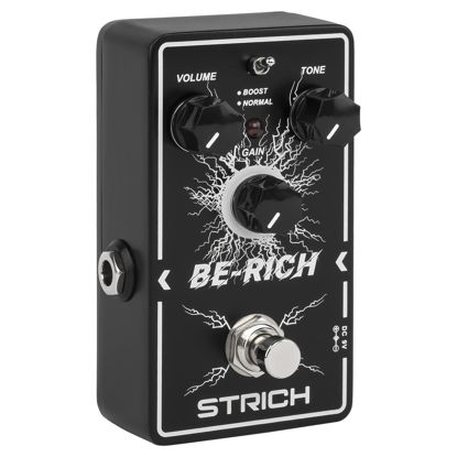Picture of STRICH BE-RICH Tube Overdrive Distortion Pedal for Electric Guitar, Compact and Mini Design, True Bypass, 3 Control Knobs, Volume, Tone, Gain, Dual Modes, Boost, Normal, 9V DC, Black