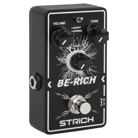 Picture of STRICH BE-RICH Tube Overdrive Distortion Pedal for Electric Guitar, Compact and Mini Design, True Bypass, 3 Control Knobs, Volume, Tone, Gain, Dual Modes, Boost, Normal, 9V DC, Black