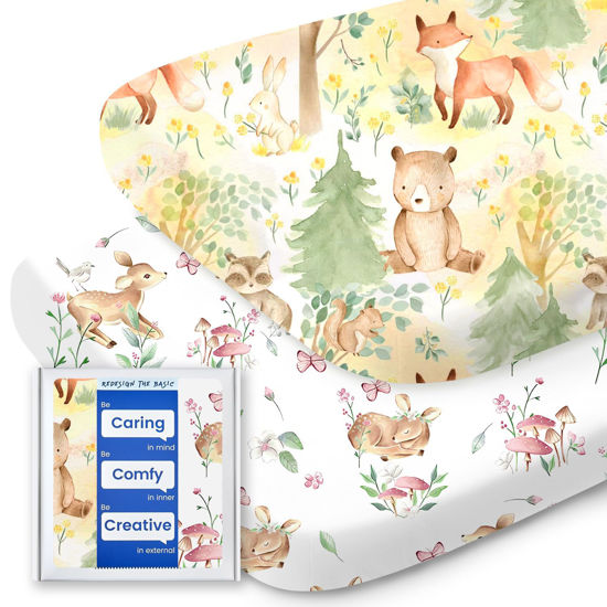 Picture of Bassinet Sheets for Baby Boy Girl, TotBasic Buttery Soft Universal Bassinet Fitted Sheet, Compatible with Halo, Mika Micky, Baby Delight, Dream On Me, Maxi COSI and More Bassinet Mattress(Forest)