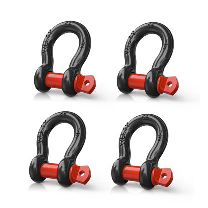 Picture of Nilight 4 Pack Small Shackles 1/2" D-Ring Shackle 2 Ton (4409 lbs) Capacity Heavy Duty Off Road Recovery Shackle Kit for Cars and Other Applications for Tie Downs, Black Red