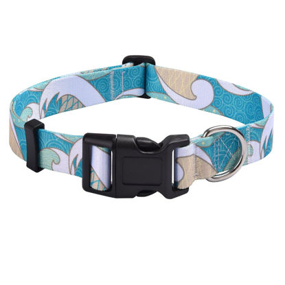 Picture of Mihqy Dog Collar with Bohemia Floral Tribal Geometric Patterns - Soft Ethnic Style Collar Adjustable for Small Medium Large Dogs(Sea Wave,L)