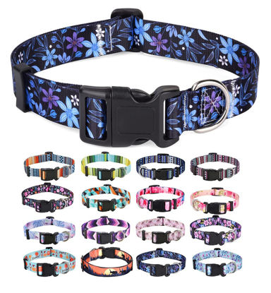 Picture of Mihqy Dog Collar with Bohemia Floral Tribal Geometric Patterns - Soft Ethnic Style Collar Adjustable for Small Medium Large Dogs(Floral Blue,M)