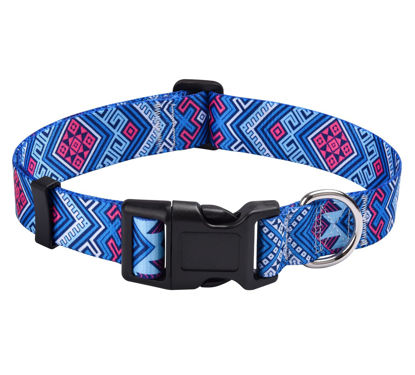 Picture of Mihqy Dog Collar with Bohemia Floral Tribal Geometric Patterns - Soft Ethnic Style Collar Adjustable for Small Medium Large Dogs(Blue Ethnic Style,L)