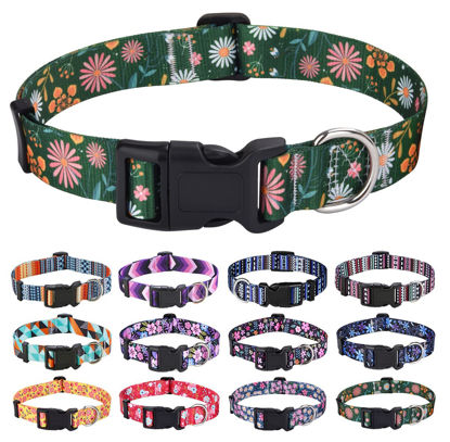 Picture of Mihqy Dog Collar with Bohemia Floral Tribal Geometric Patterns - Soft Ethnic Style Collar Adjustable for Small Medium Large Dogs(Dark Green Flower,XS)