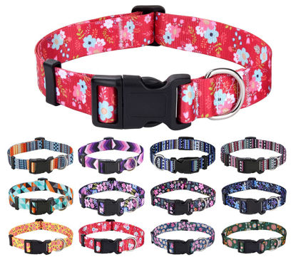 Picture of Mihqy Dog Collar with Bohemia Floral Tribal Geometric Patterns - Soft Ethnic Style Collar Adjustable for Small Medium Large Dogs(Red Flower,M)