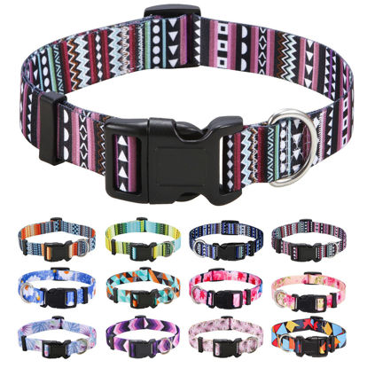 Picture of Mihqy Dog Collar with Bohemia Floral Tribal Geometric Patterns - Soft Ethnic Style Collar Adjustable for Small Medium Large Dogs (Bohemian Purple,XS)