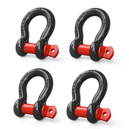 Picture of Nilight 4 Pack Small Shackles 5/8" D-Ring Shackle 3.25 Ton (7165 Lbs) Capacity Heavy Duty Off Road Recovery Shackle Kit for Cars and Other Applications for Tie Downs, Black Red