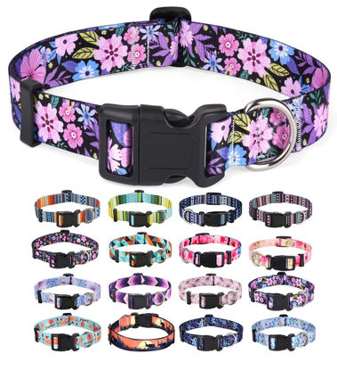 Picture of Mihqy Dog Collar with Bohemia Floral Tribal Geometric Patterns - Soft Ethnic Style Collar Adjustable for Small Medium Large Dogs(Floral Pink,XS)