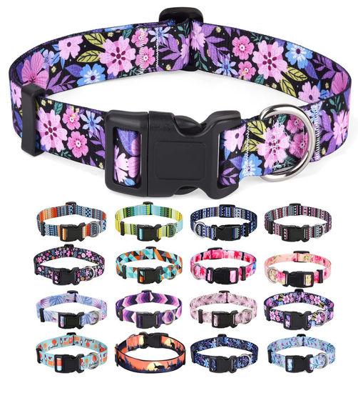 Picture of Mihqy Dog Collar with Bohemia Floral Tribal Geometric Patterns - Soft Ethnic Style Collar Adjustable for Small Medium Large Dogs(Floral Pink,XS)